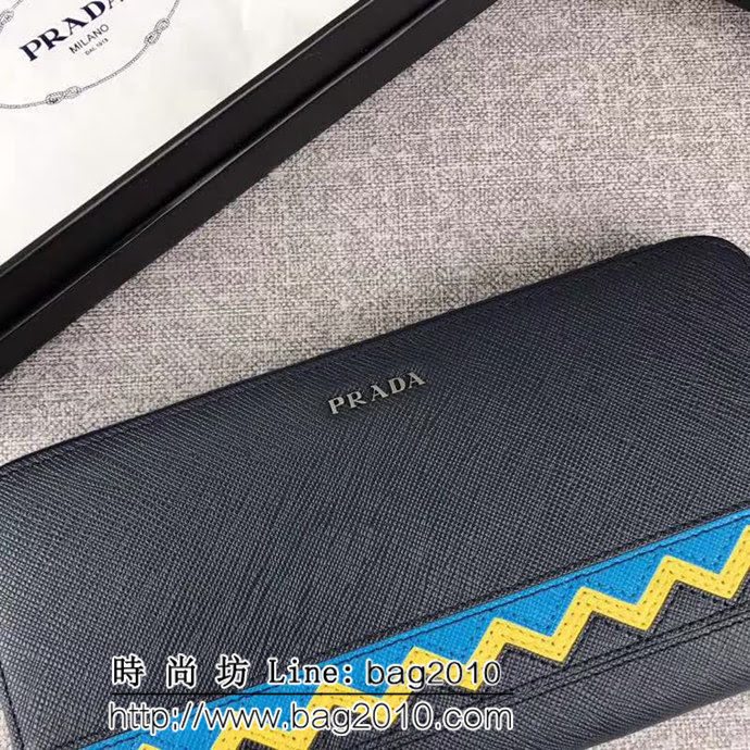 PRADA普拉達 專櫃最新款式 頂級原單十字紋牛皮 男士單拉鏈錢包 2ML317 DD1299
